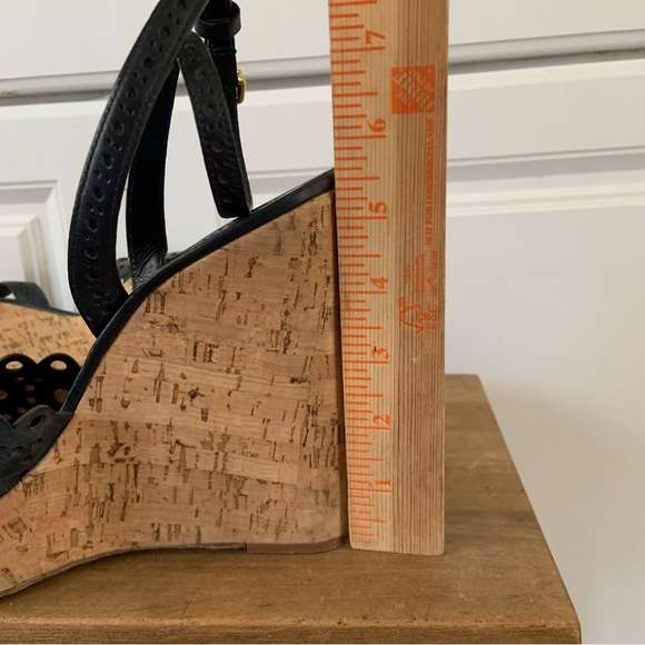 Tory Burch Verity Wm's 10 Blue Leather Platform Wedge Cork Ankle Strap Scalloped - Picture 8 of 9